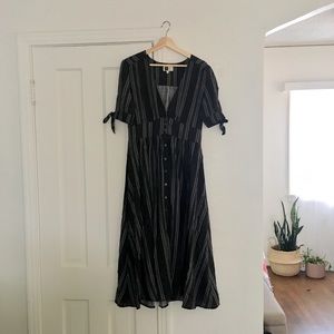 Vintage Black deep V button Up Dress